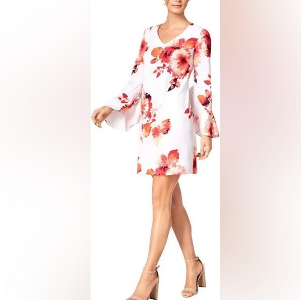 ❤️ NWOT! CALVIN KLEIN FLORAL V NECK SHIFT DRESS, 10P